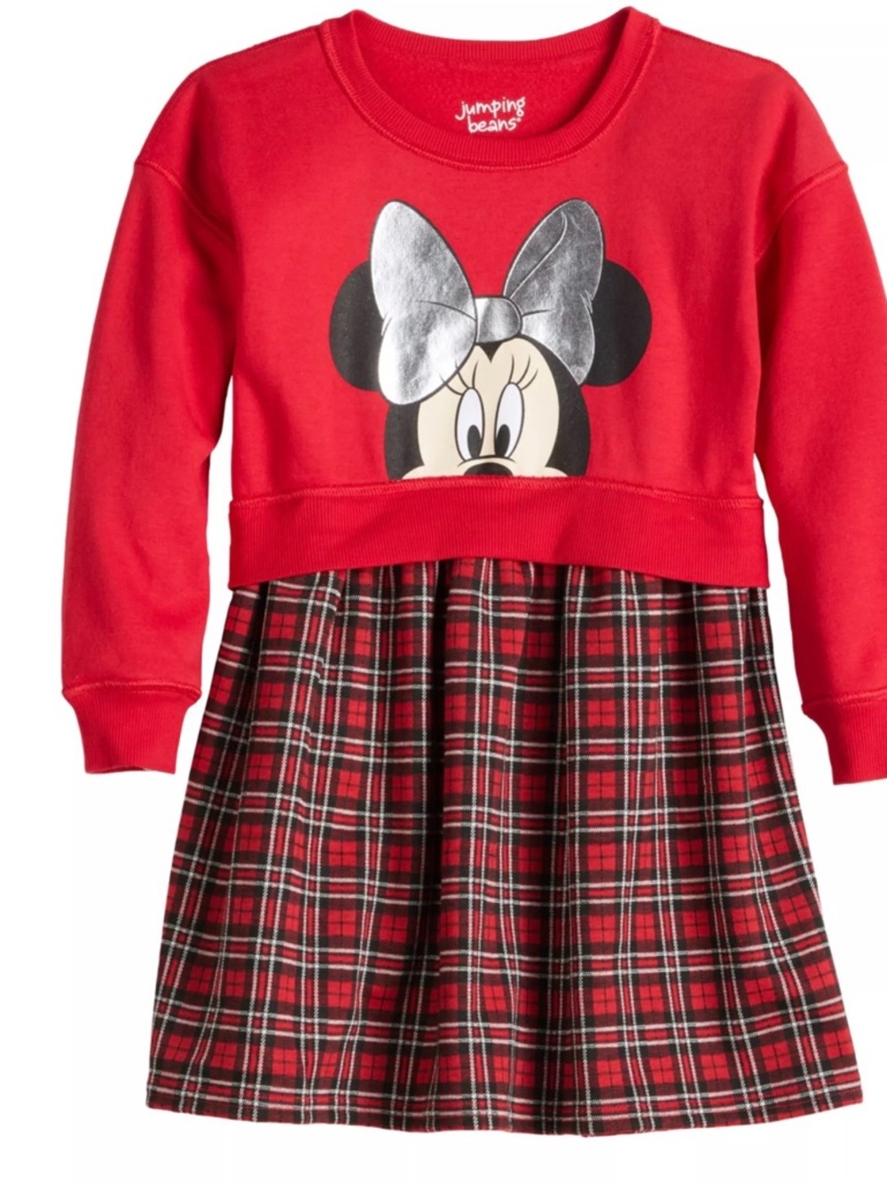 jumping beans Red Sweatshirt Dress with Plaid Skirt